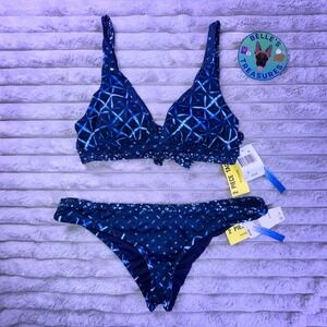 Lucky Brand Bikini Large Blue Tie Dye Swimsuit Adjustable Top Cheeky Bottom Boho